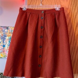 J. Crew Rust WOOL Button-Front Skirt